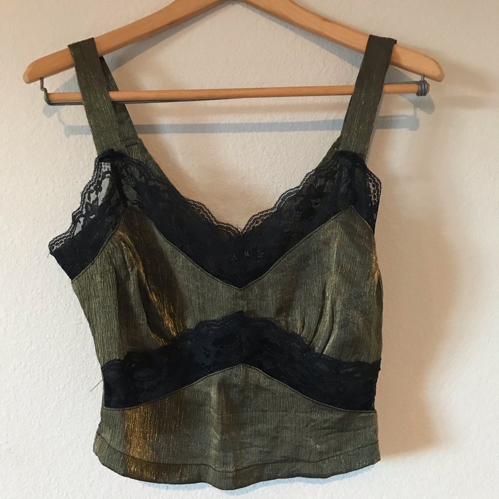 Nasty Gal green and black lace crop tank top